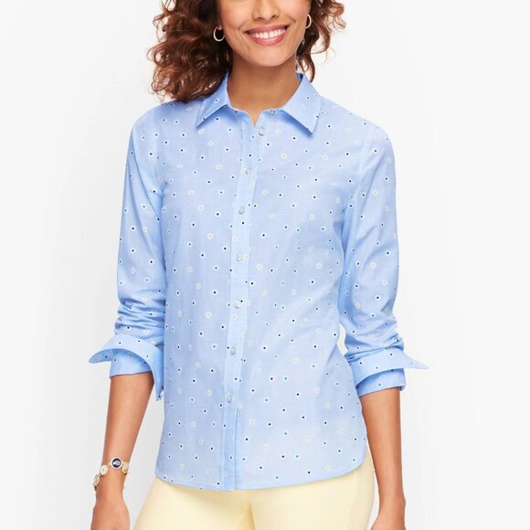 Talbots Classic Cotton Button-Front Shirt Daisy Stripe XL NWT - Picture 3 of 9